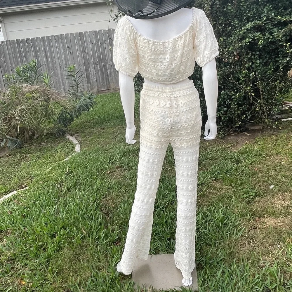 NWT Le Lis Crochet Wide Leg Beach Pool Cover Up Set